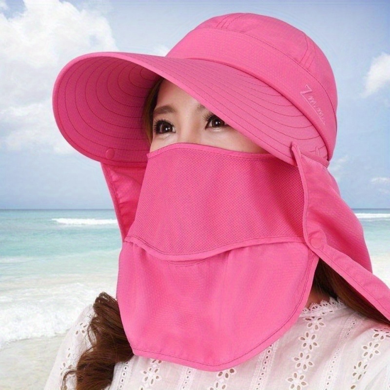 Solid Color Sun Hat Neck Gaiter Breathable Veil Wide Brim Uv - Temu