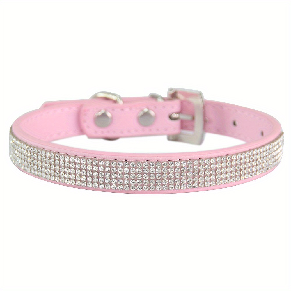 Adjustable Rhinestone Bling Leather Collar for Cats and Puppies