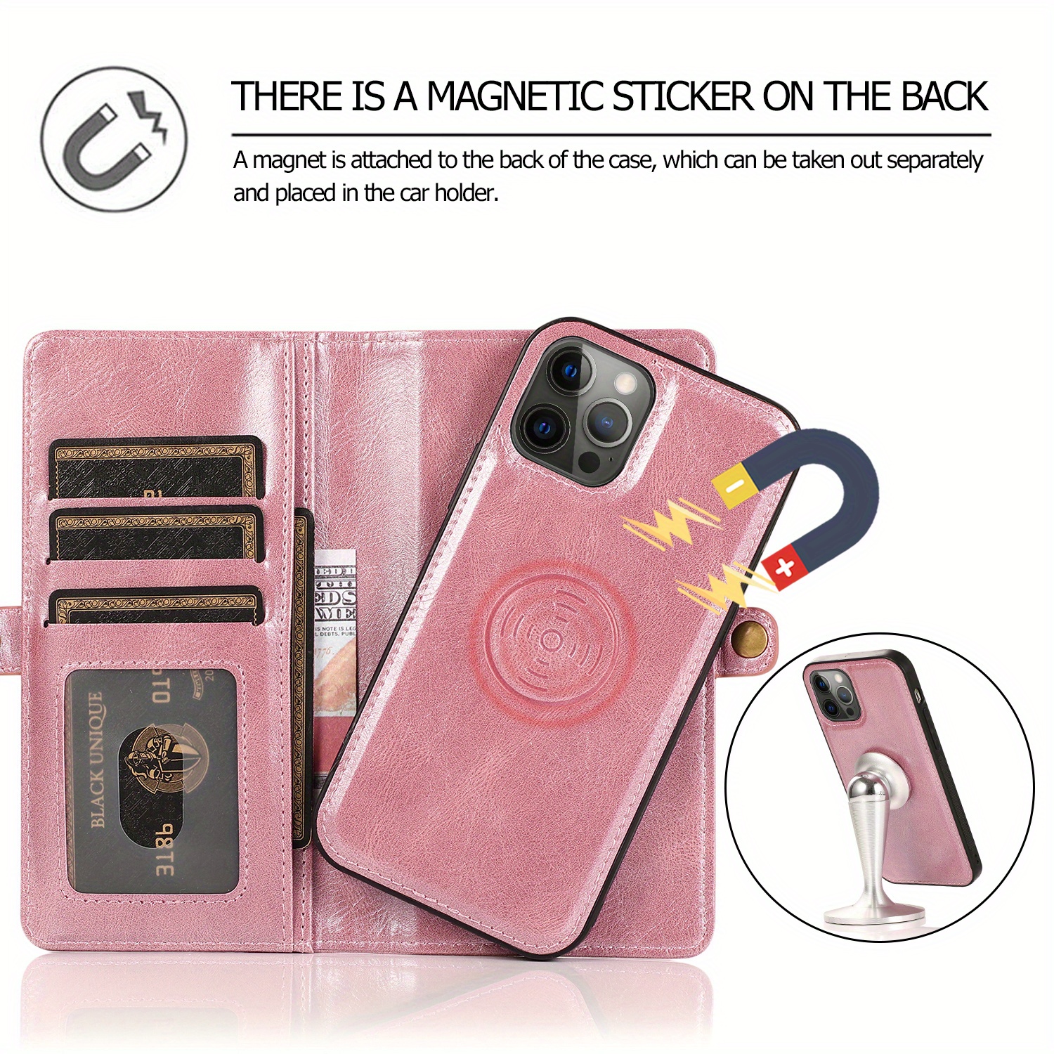 iPhone 12 Pro Max - Magnetic Wallet Case with Card Holder [Pink