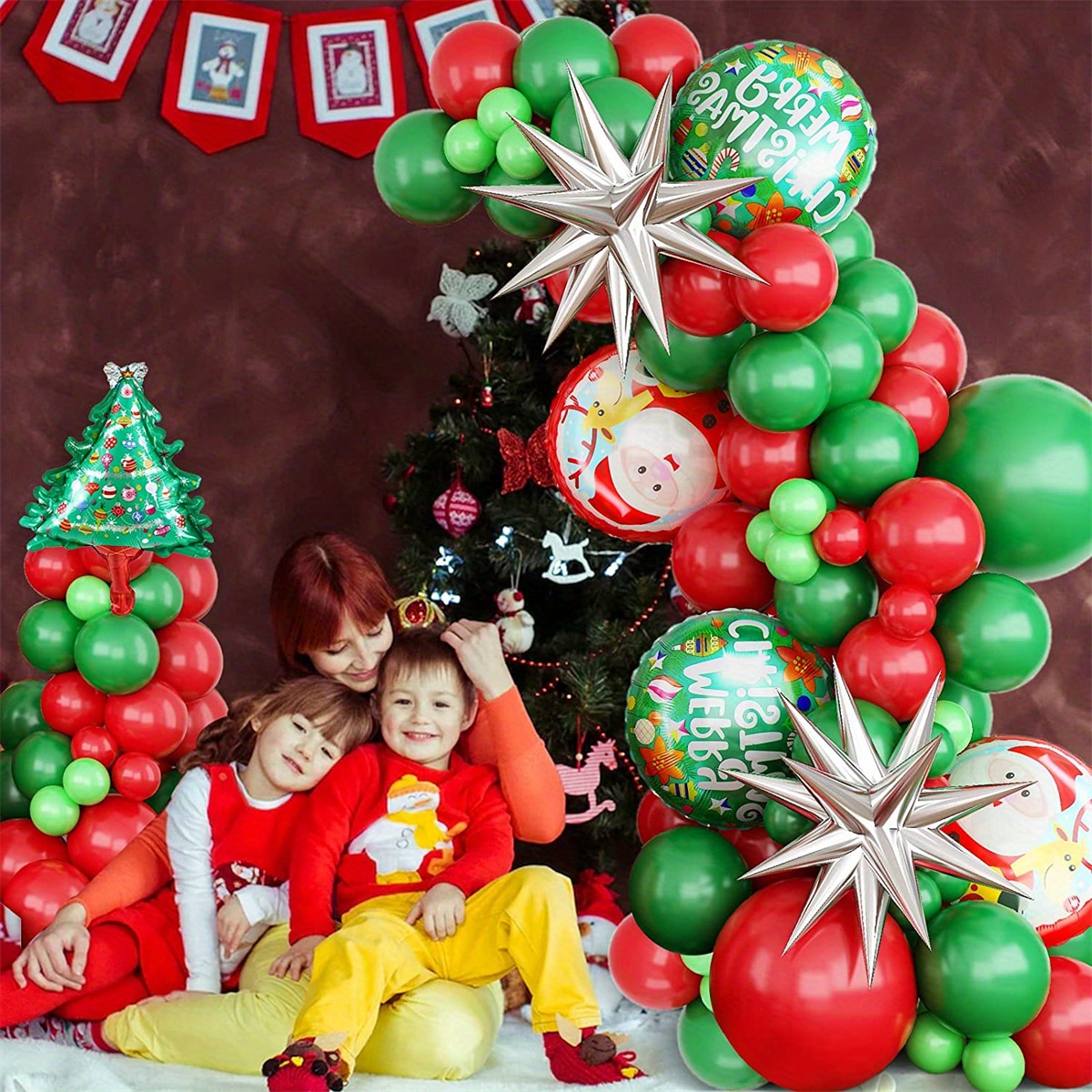 120pcs Globos Papel Aluminio Navidad, Globos Verdes Rojos Árbol Navidad 45  Globo Impreso Santa Decoraciones Fiesta Temática Cumpleaños, Ahorra Dinero  En Temu