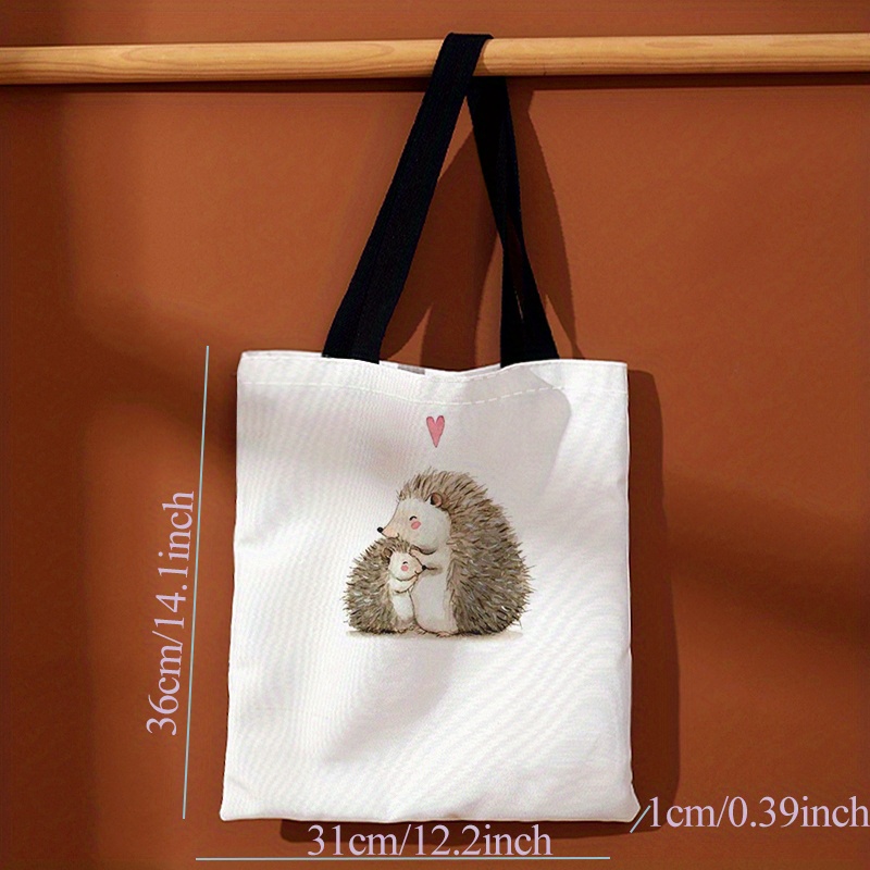 Cute Hedgehog Pattern Canvas Tote Bag Cartoon Travel Beach Temu Australia