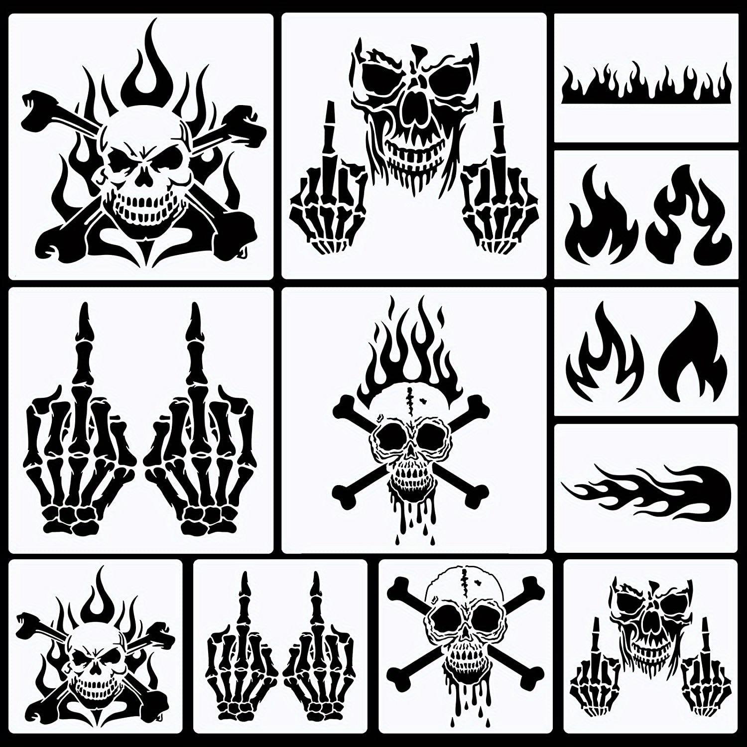 Skull Stencil Flame Stencil Fire Skull Stencils Airbrushing Temu