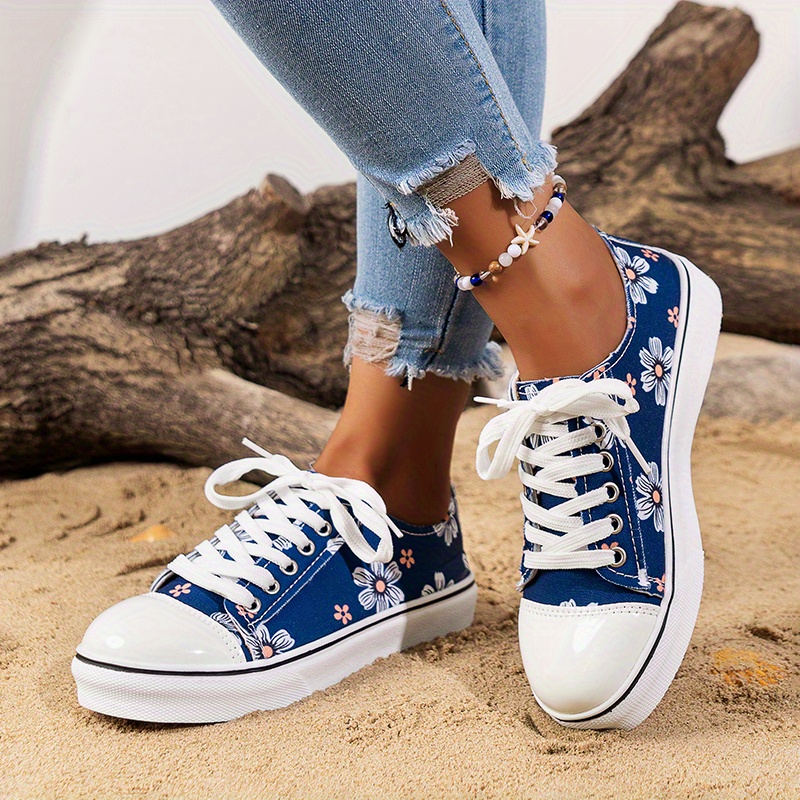 womens trendy printed canvas shoes casual lace up outdoor sneakers lightweight comfortable shoes details 1