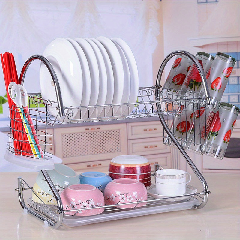 Dish Drainer Rack Multifunctional S-shaped Dual 2 Layers Kitchen Drying  Storage