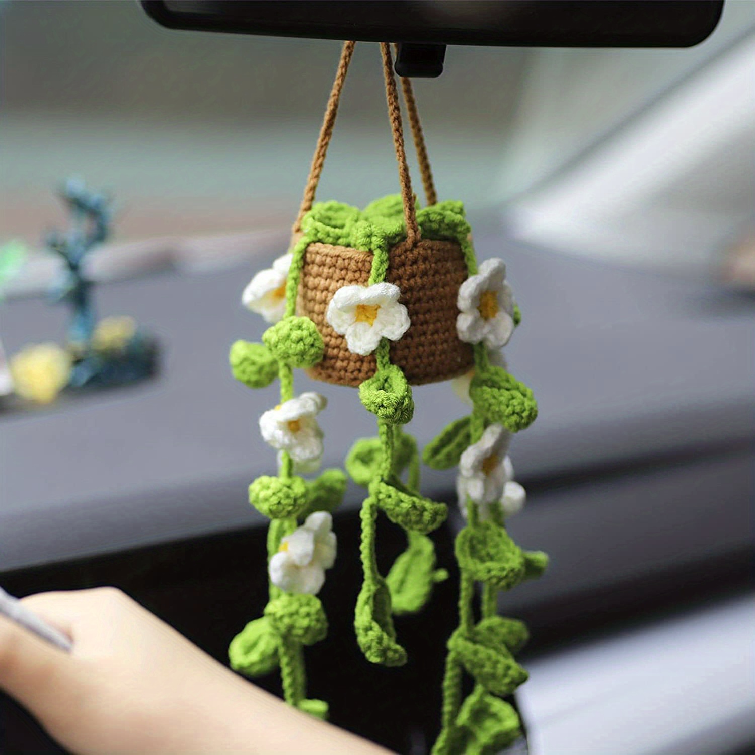Crochet Pflanze Auto Spiegel Hängende Accessoires Bohemian - Temu