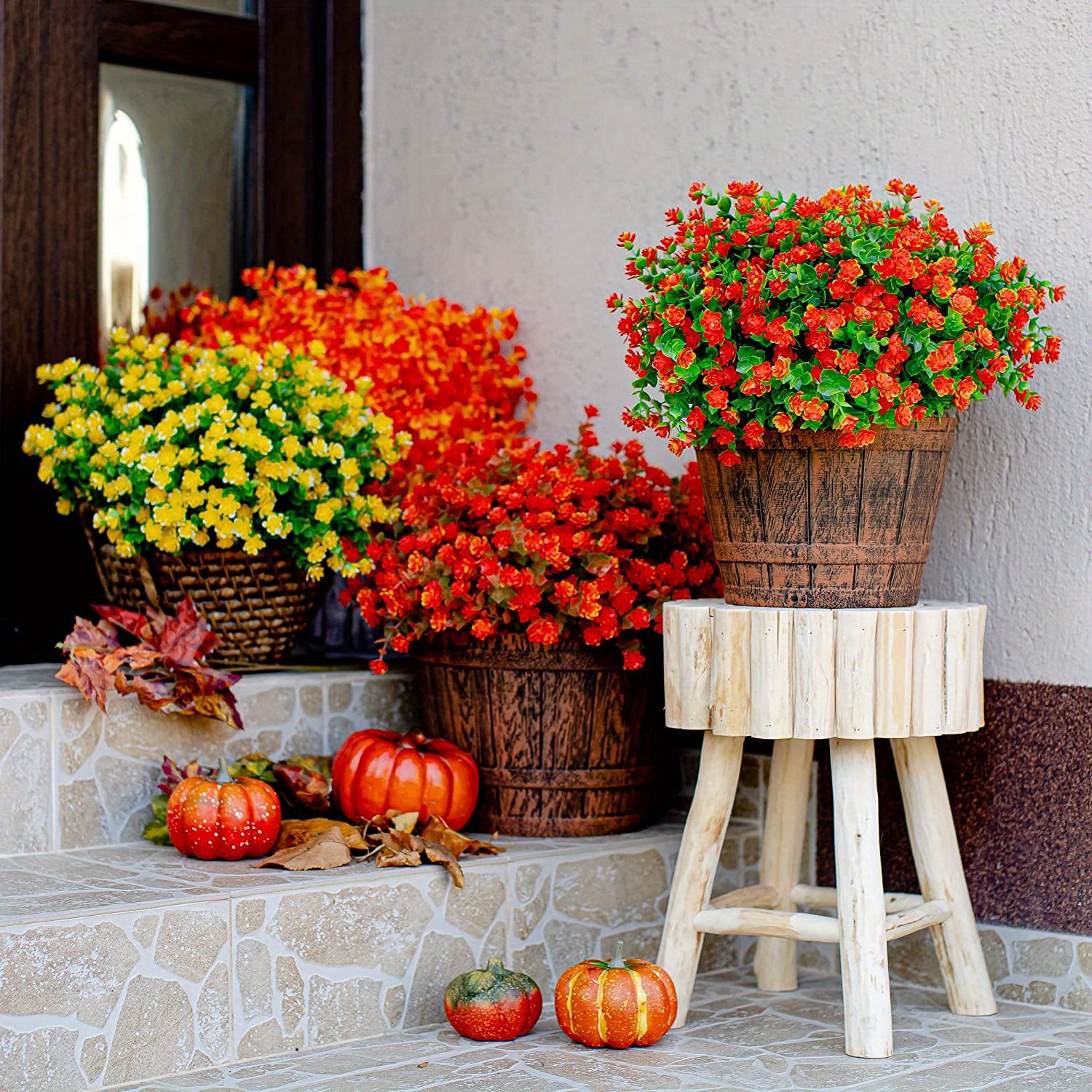 AIOR 6 Pezzi Fiori di Seta Artificiali, Fiori Finti Artificiale Piante Resistenti ai Raggi UV per Interni ed Esterni, Decorazione per Casa, Ufficio, Giardino, Patio, Cortile (Arancione