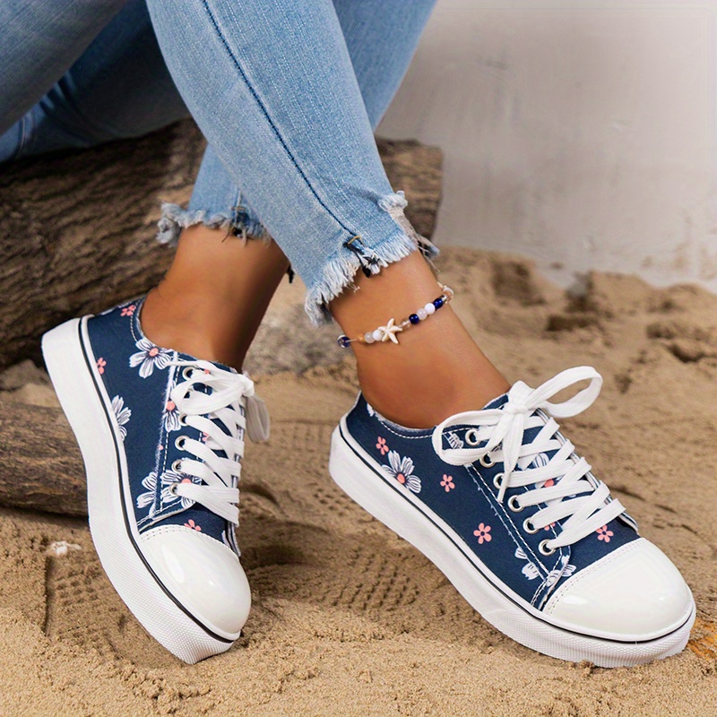 womens trendy printed canvas shoes casual lace up outdoor sneakers lightweight comfortable shoes details 0