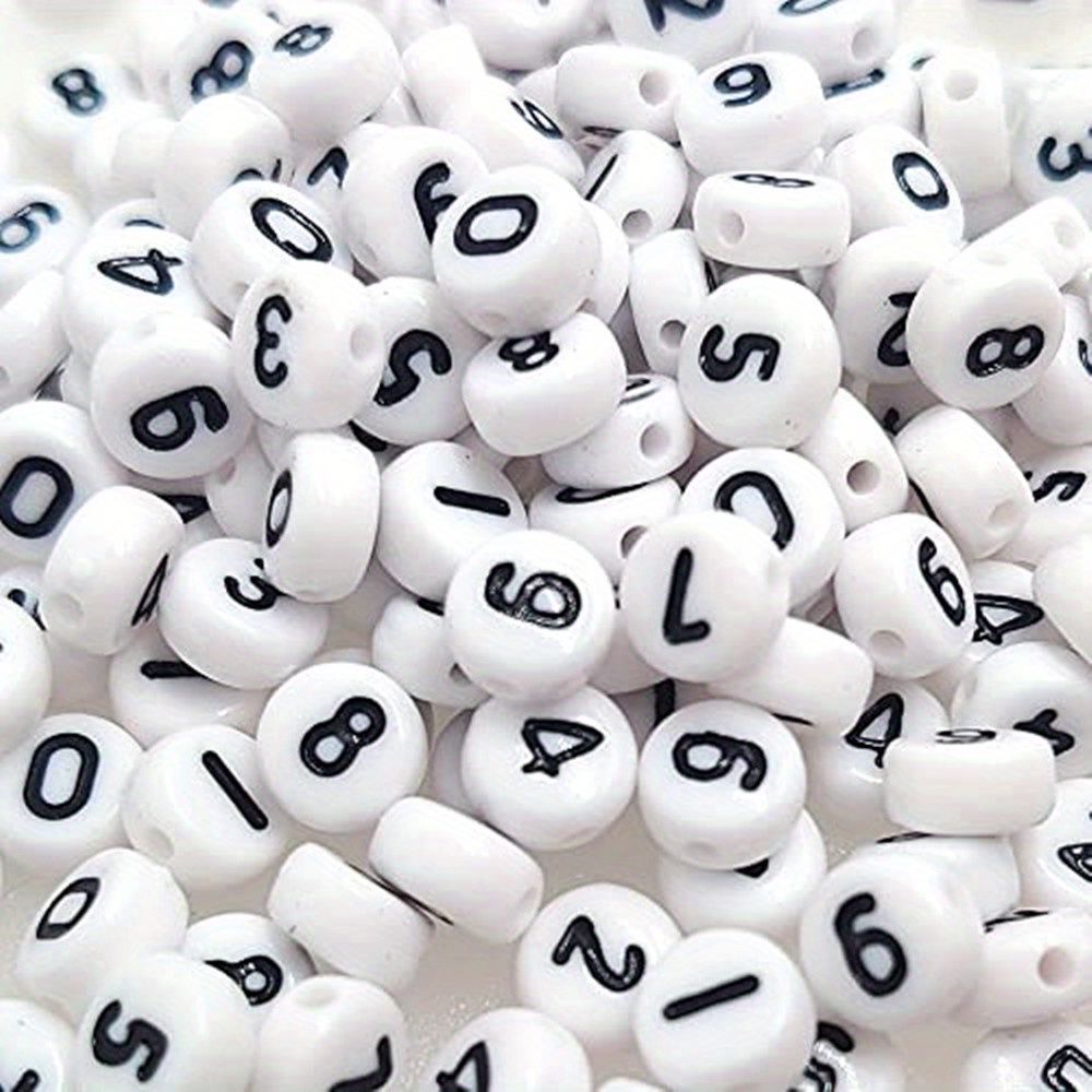 White Mixed Circular Acrylic Letter Beads Black Letter - Temu
