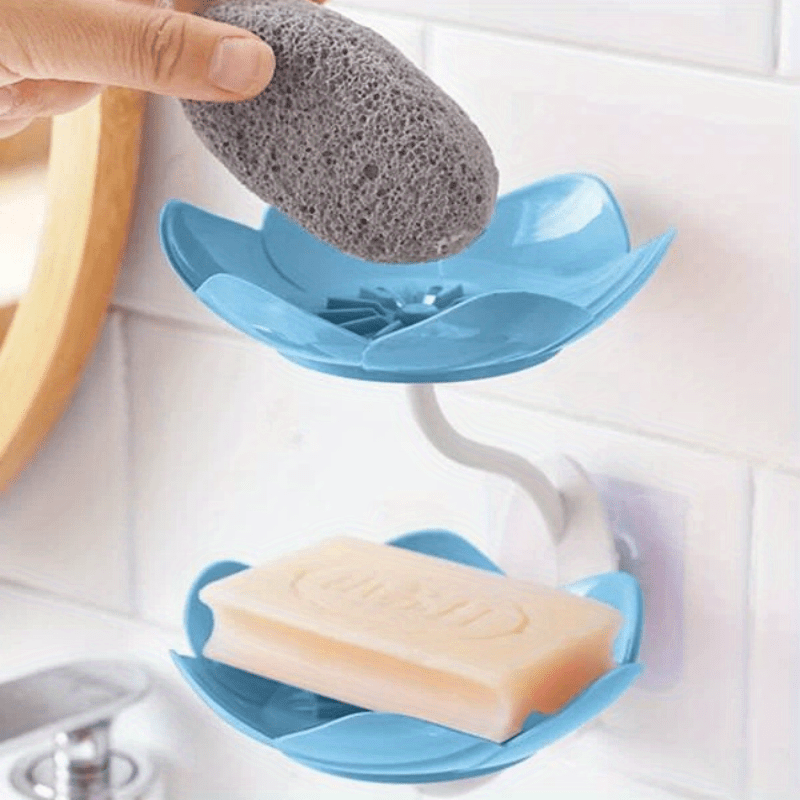 1pc Double-layer Lotus Shaped Wall Mounted Soap Dish - Easy To Clean And Hang, Perfect For Home And Bathroom, Bathroom Accessories