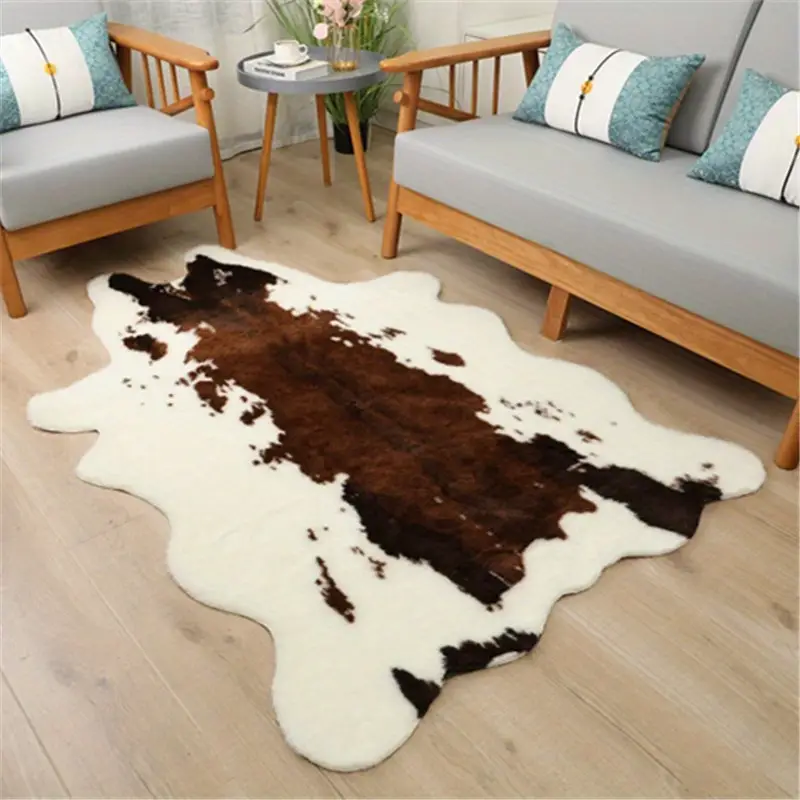 Durable Faux Cowhide Rug Washable Low Pile Perfect For Temu