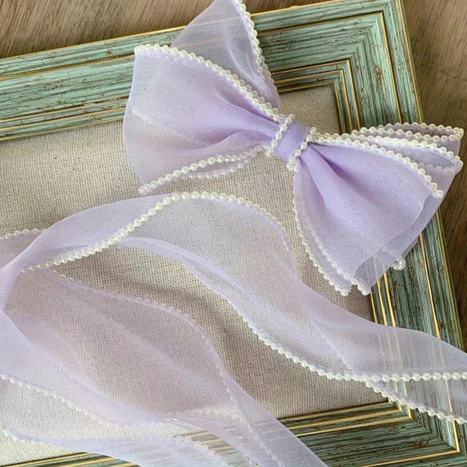 1pc-2m Pearl Fish-Tail Mesh Ribbon Clothing Accessory Organza Ruffle Lace  Bouquet Weave Ribbon Diy Bowknot Material