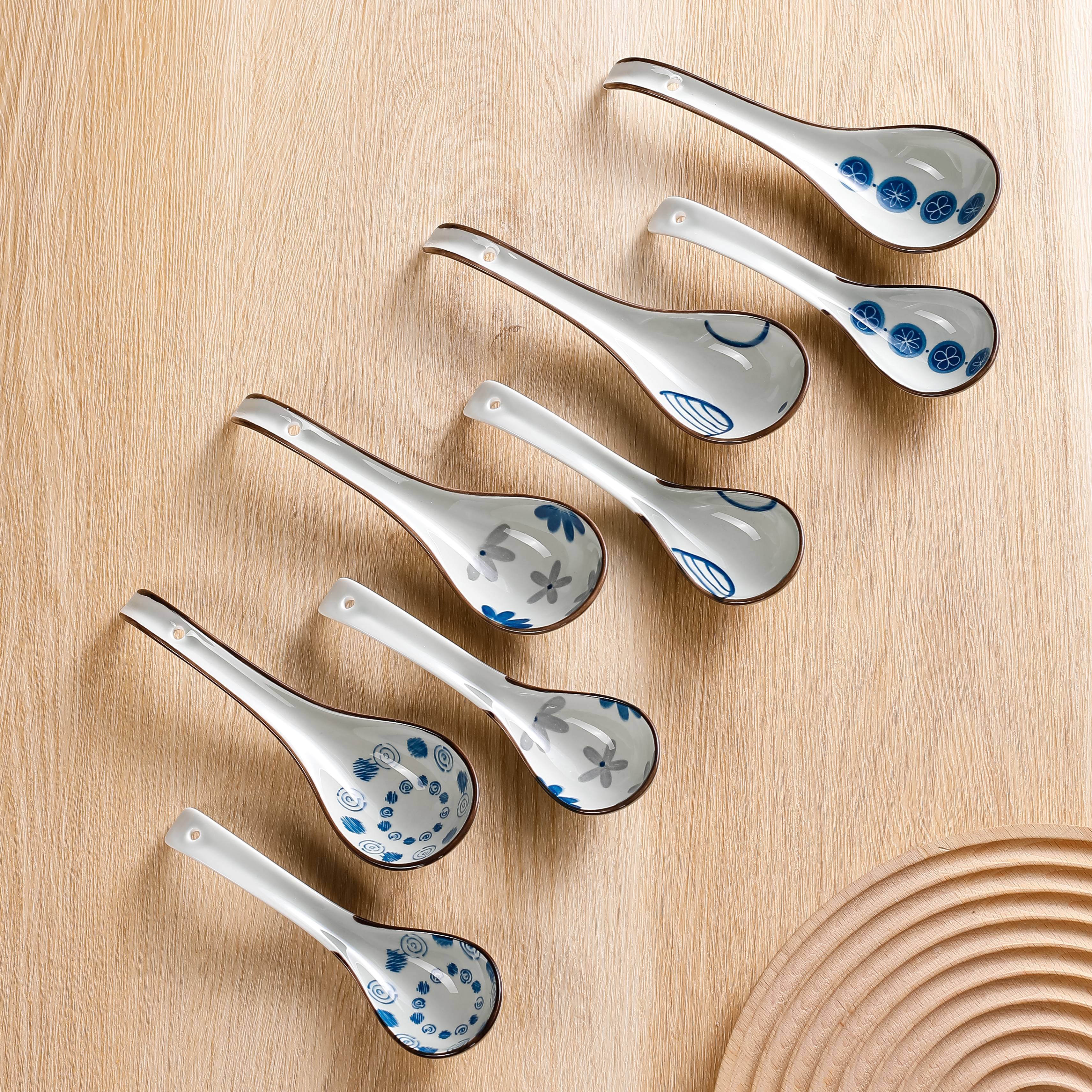JOBNTZ Cuchara de sopa asiática cuchara de ramen de cerámica cuchara Pho  japonesa de 64 pulgadas con mango largo para miso dumpling fideos Wonton –  Yaxa Store