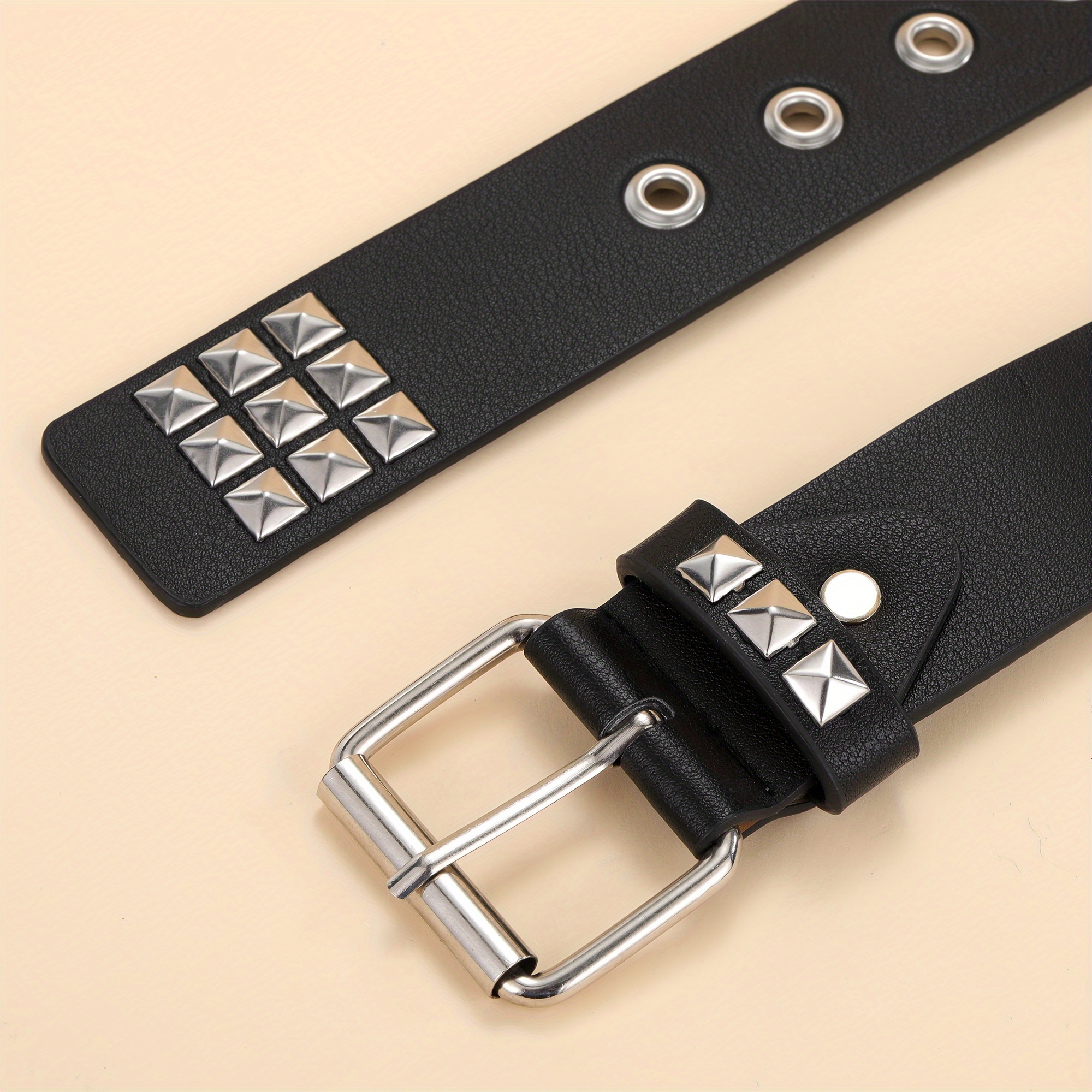 PU Leather Rivet Pin Buckle Belt, Funky Handsome Style