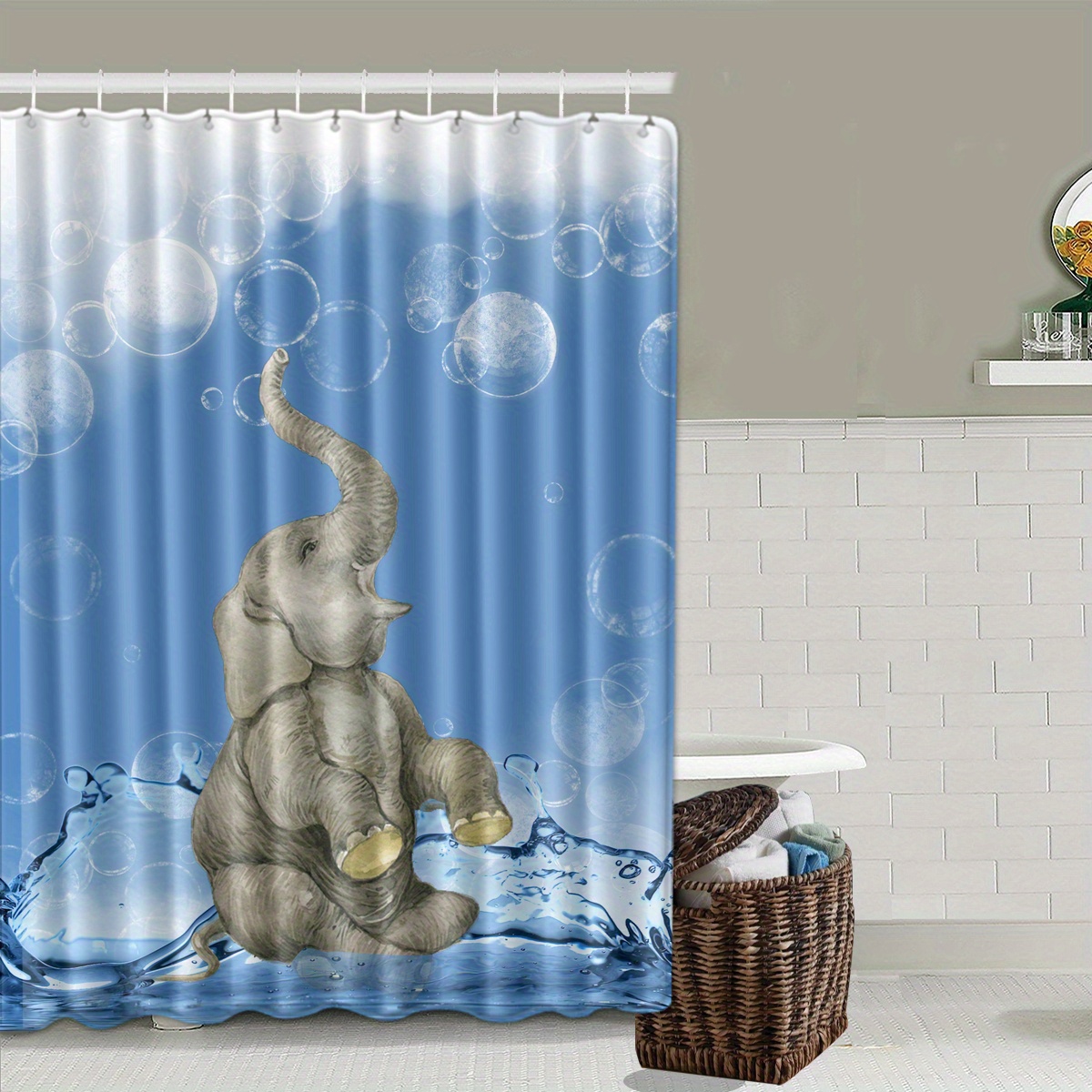 Elephant Shower Curtain Set Waterproof Carpet Cover, Toilet Cover