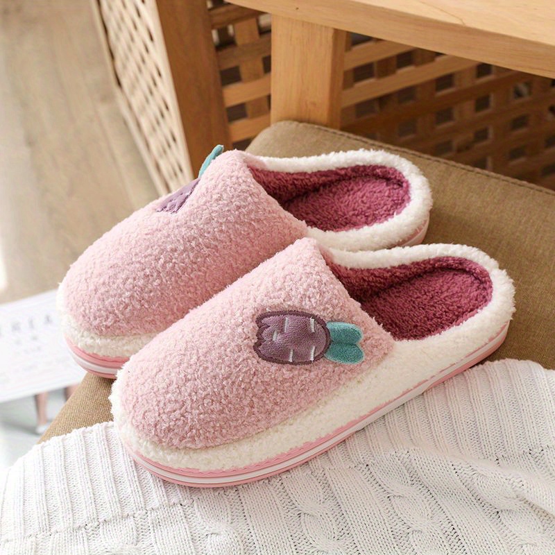 Womens Cute Carrot Plush Slippers Warm Cozy Closed Toe Fuzzy Home Shoes Comfy Bedroom Slippers 6514