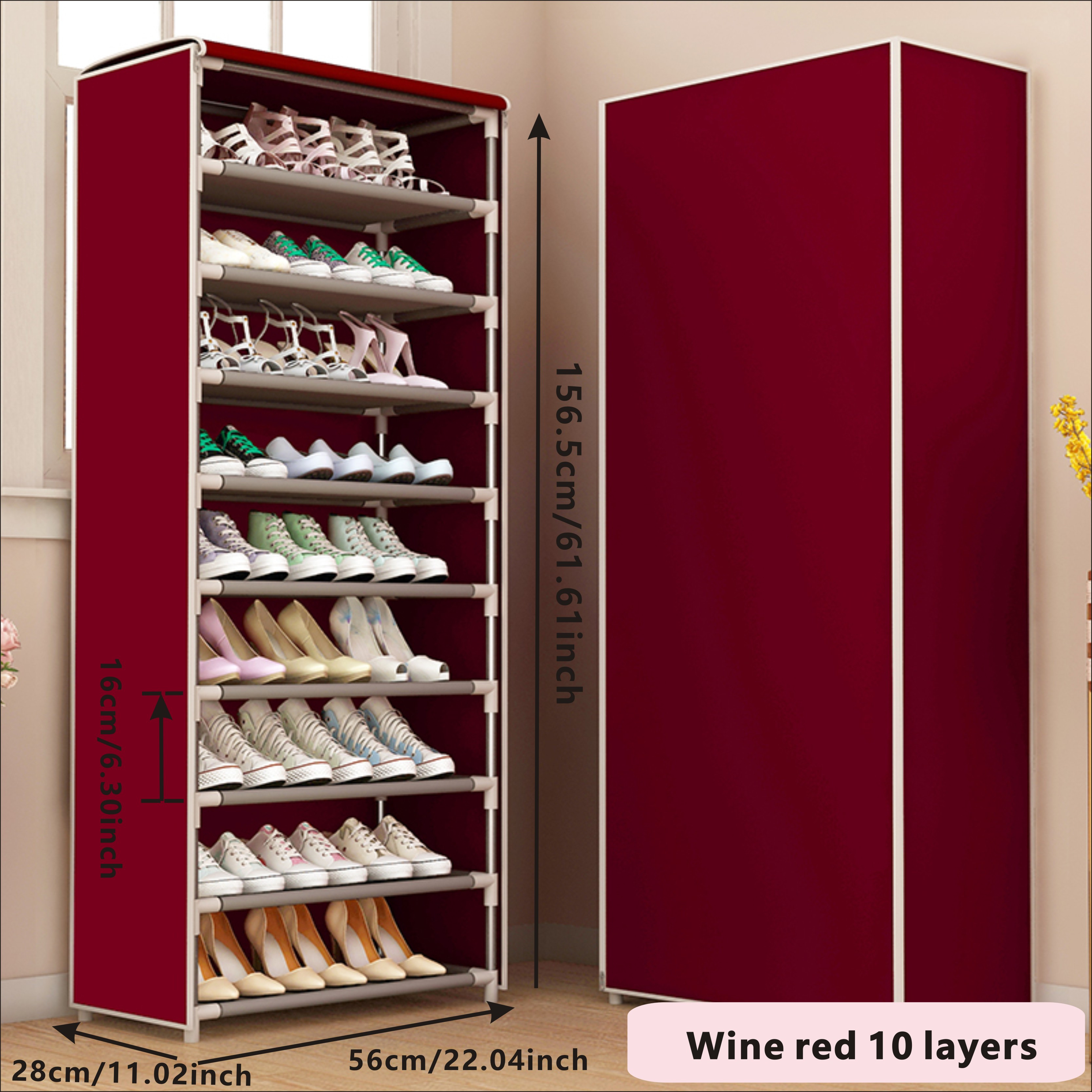 4/6/8 layer Shoes Rack With Dustproof Curtain Free Standing - Temu