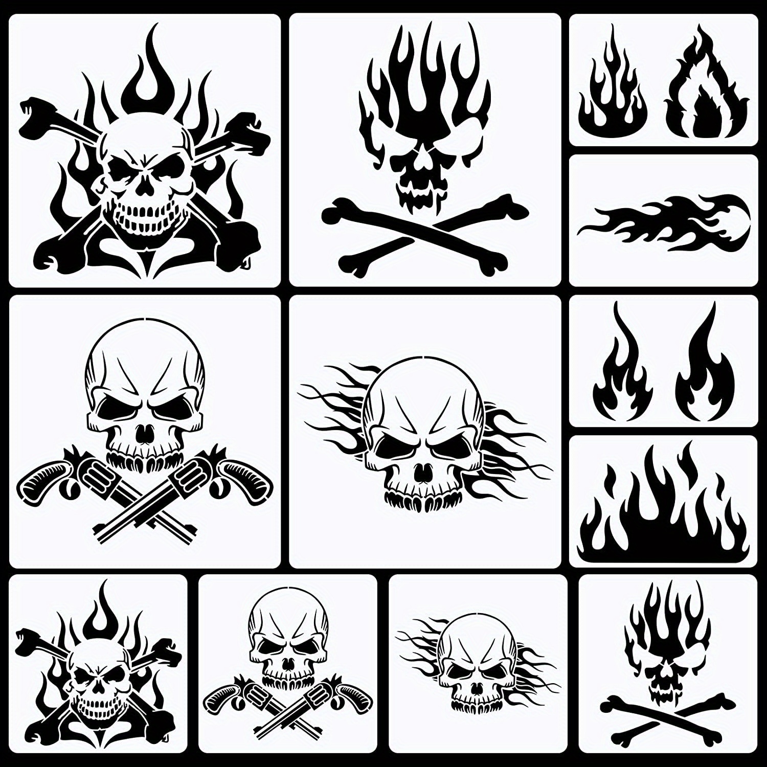 Skull Fire Stencils Reusable Skull Theme Stencil With Metal - Temu