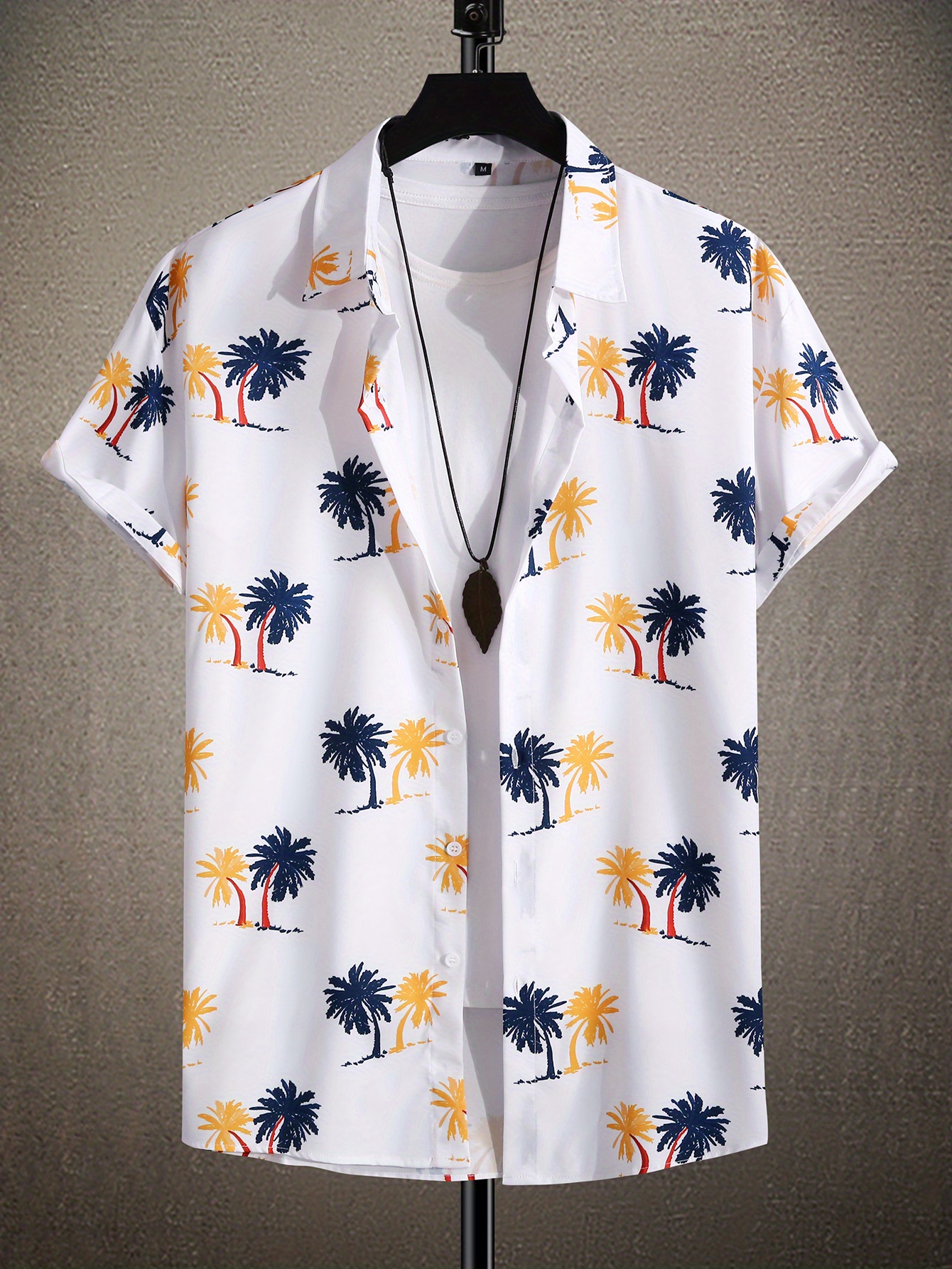 Coconut Tree Print Men's Casual Short Sleeve Hawaiian Shirt - Temu ...