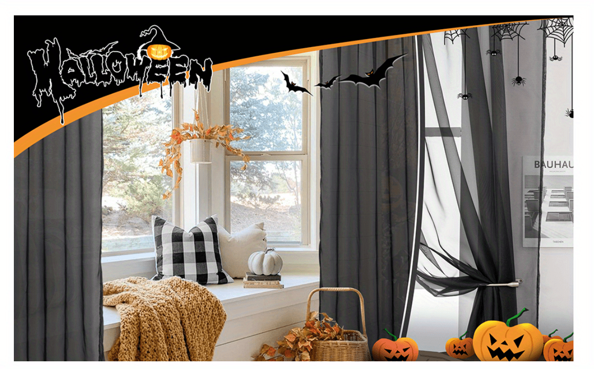 Cortina de ventana de Halloween para sala de estar, cortina romana, corbata  de cocina, cortinas ajustables