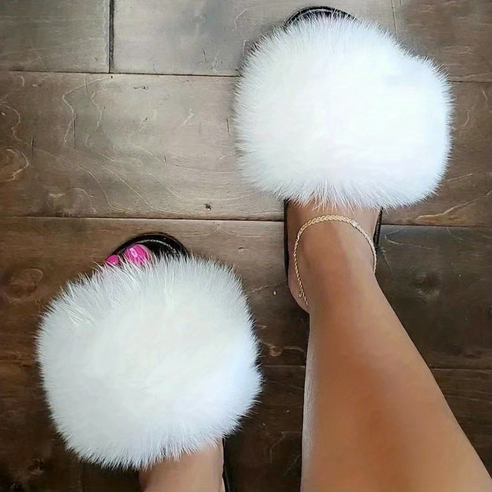 Sapphire Fox Fur Slides, Real Fur Slides, Fur Slippers, Fluffy Slides,  Summer Slippers