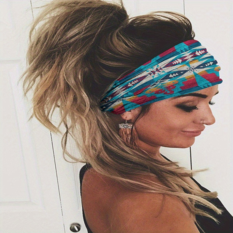 Bandeau Cheveux Femme Chic Bandeaux Respirant Élastique Bandeau Cheveux  Fleur Imprimé Boho Bandeau Doux De Yoga Cheveux Accessoires Impression Lége