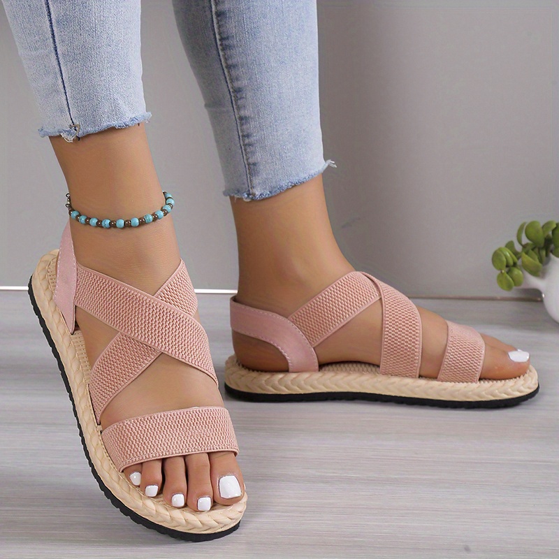 womens elastic band flat sandals casual cross strap outdoor sandals comfortable beach sandals Product details 5