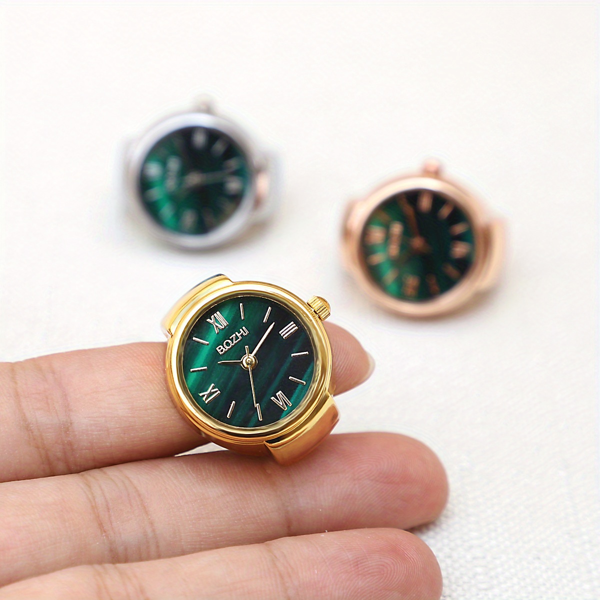 mini green watch   ring fashion accessories alloy shell finger watch men jewelry women trend ring gift details 0