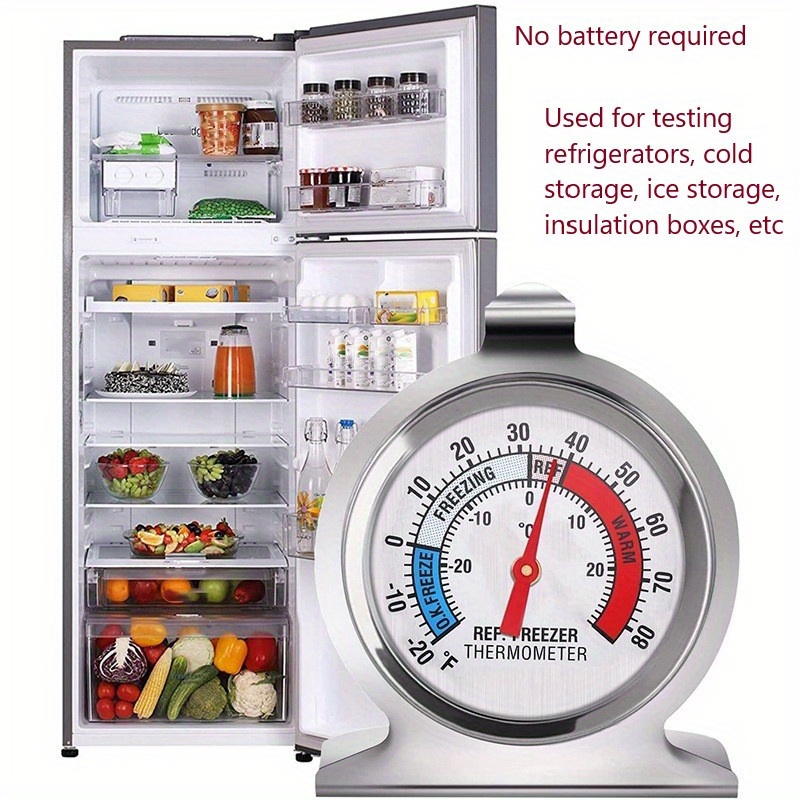 1pc, Stainless Steel Refrigerator Thermometer - Precision Bimetallic Gauge  for Kitchen, Food Storage, Medical Refrigeration, Supermarket Cold Storage