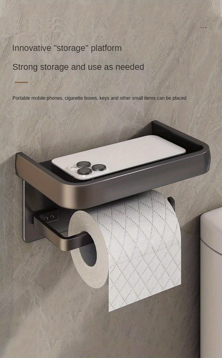 Porte-papier toilette sans perçage avec support pour téléphone
