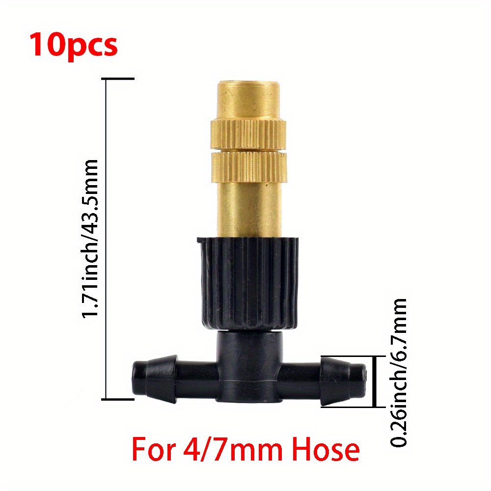 Image of 10pcs Cooling Garden Irrigation Set With 1/4" Brass Atomizing Nozzles And 4/7mm Soft Hose For Patios And Greenhouses