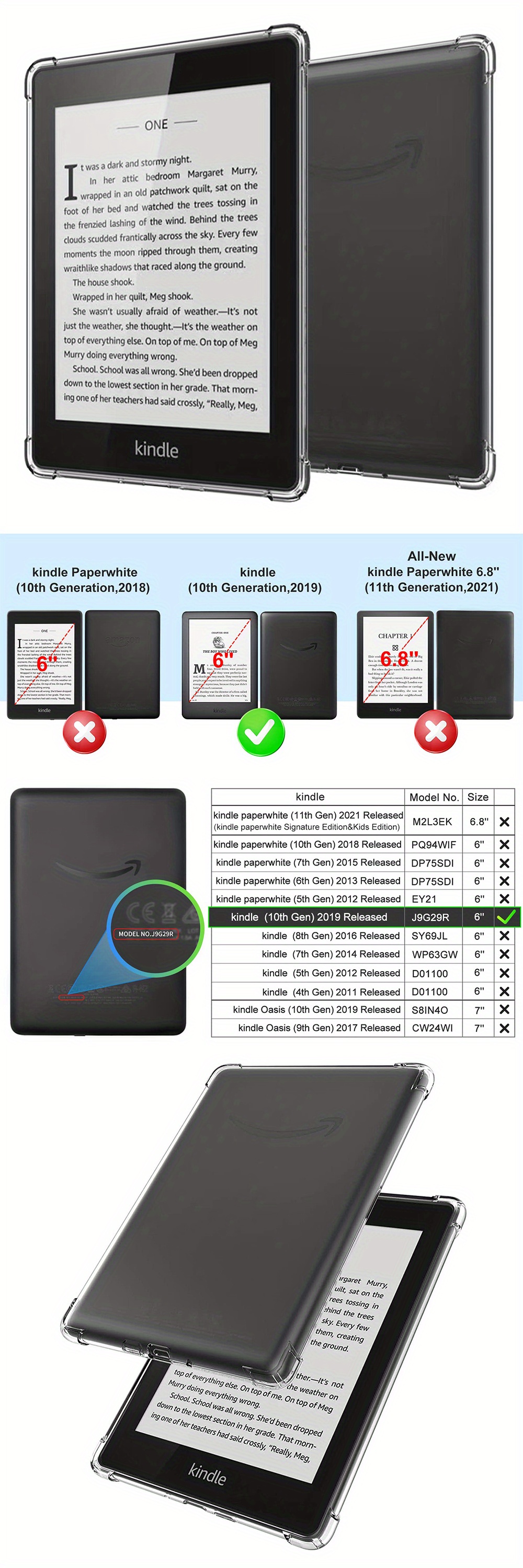 XUYICC - Funda compatible con Kindle Oasis (9ª generación 2017 y 10ª  generación 2019) 7 pulgadas, transparente, ligera, esquinas de parachoques