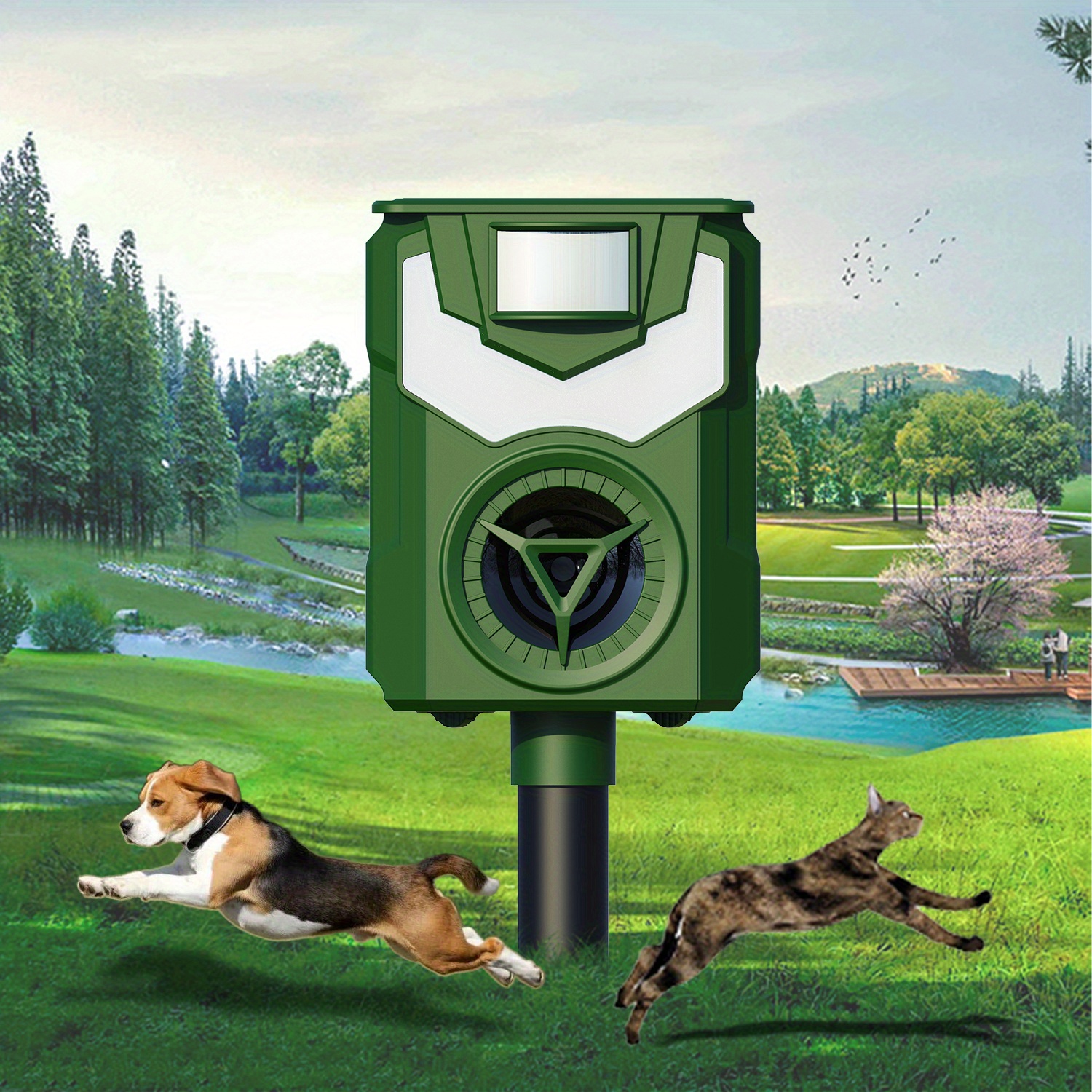 Electronic dog repeller outlet for yard