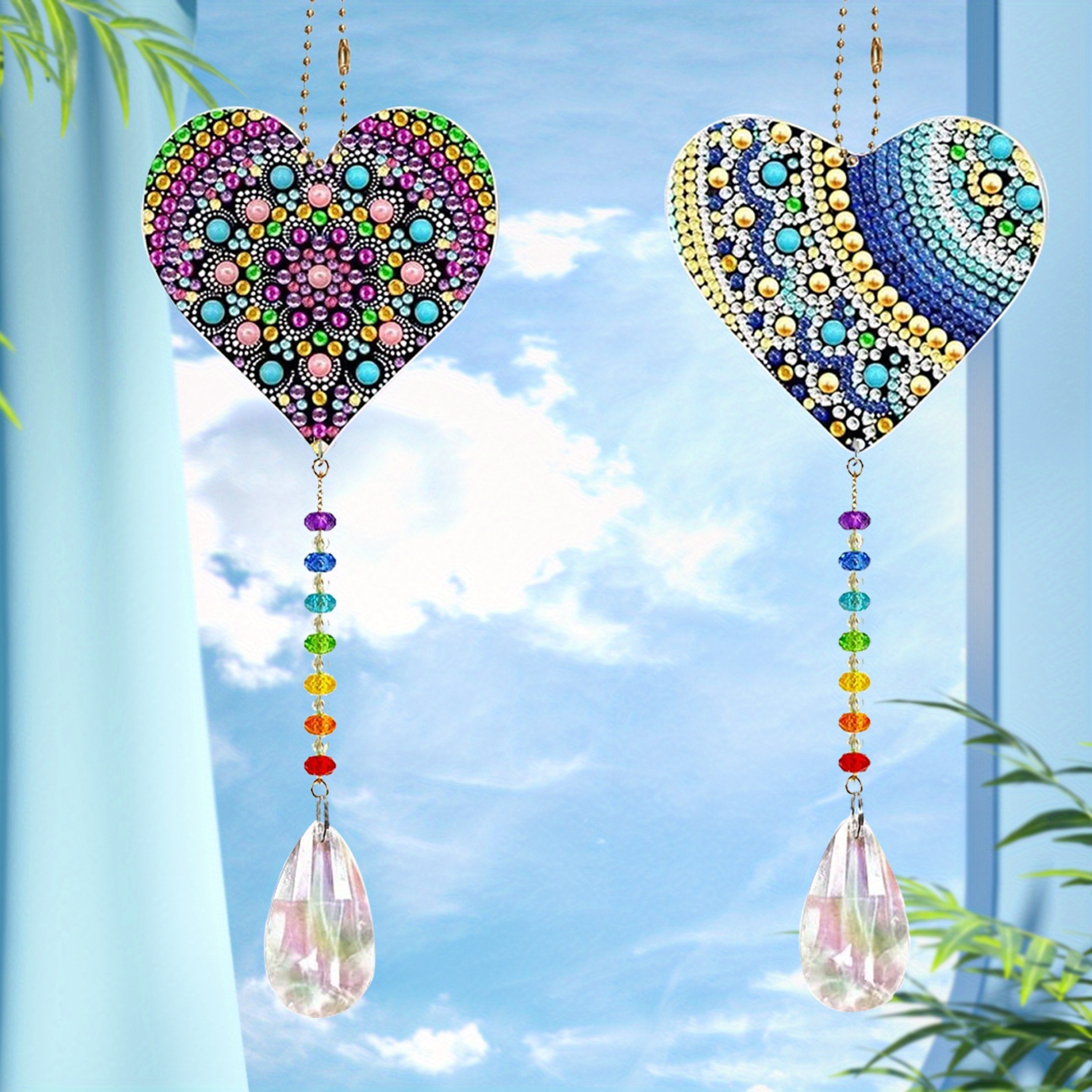 Diamond Painting Crystal Pendant Wind Chime Love Heart - Temu