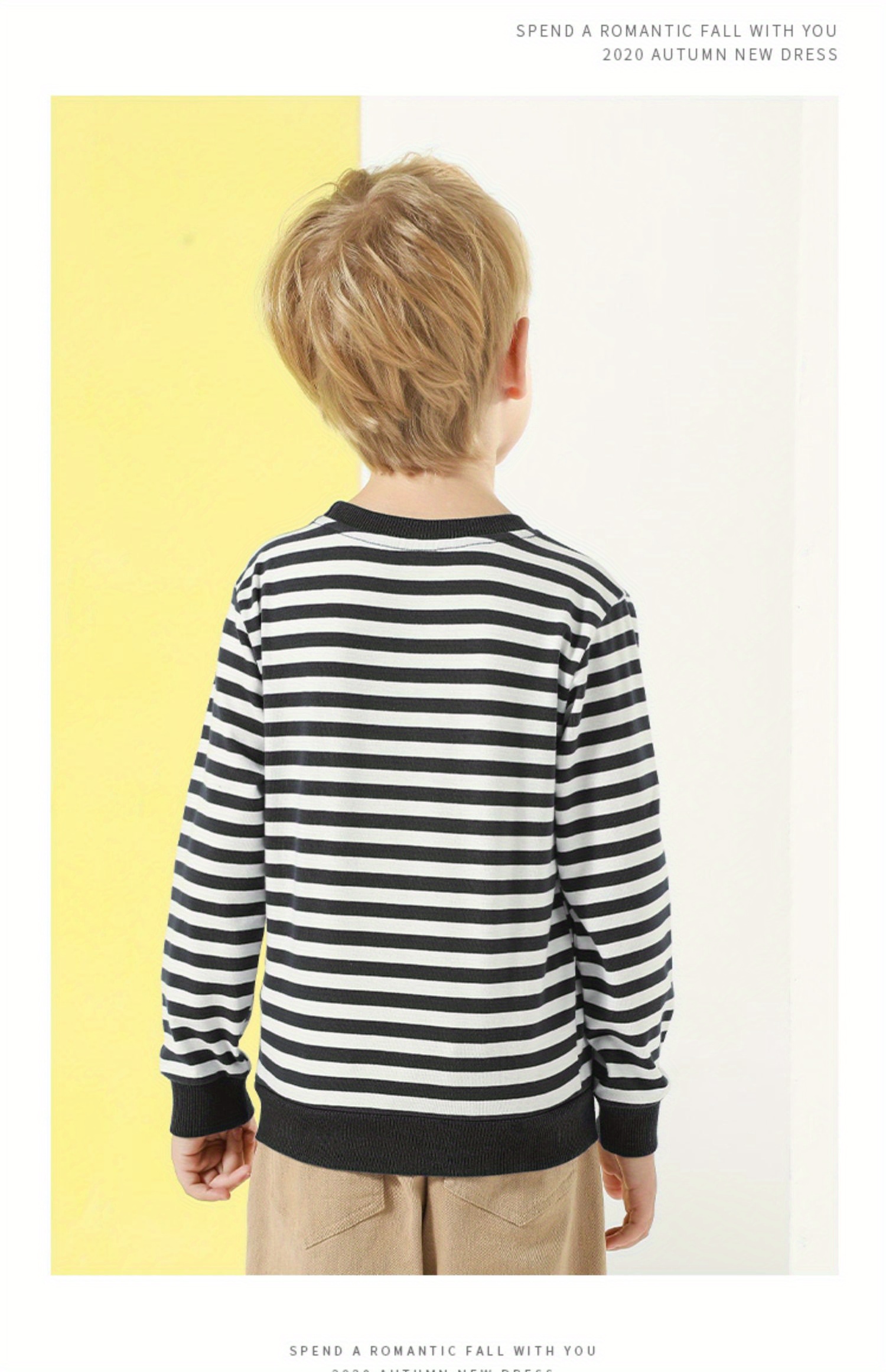 Unisex Long Sleeve Crew Neck Striped Black White Sweater 