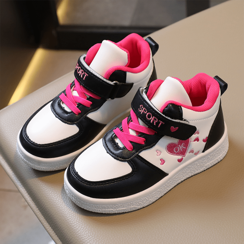 Girls Trendy Heart Graphic Print No Tie Sneakers, Kids Casual Outdoor  Walking Shoes, Valentine's Day Gift