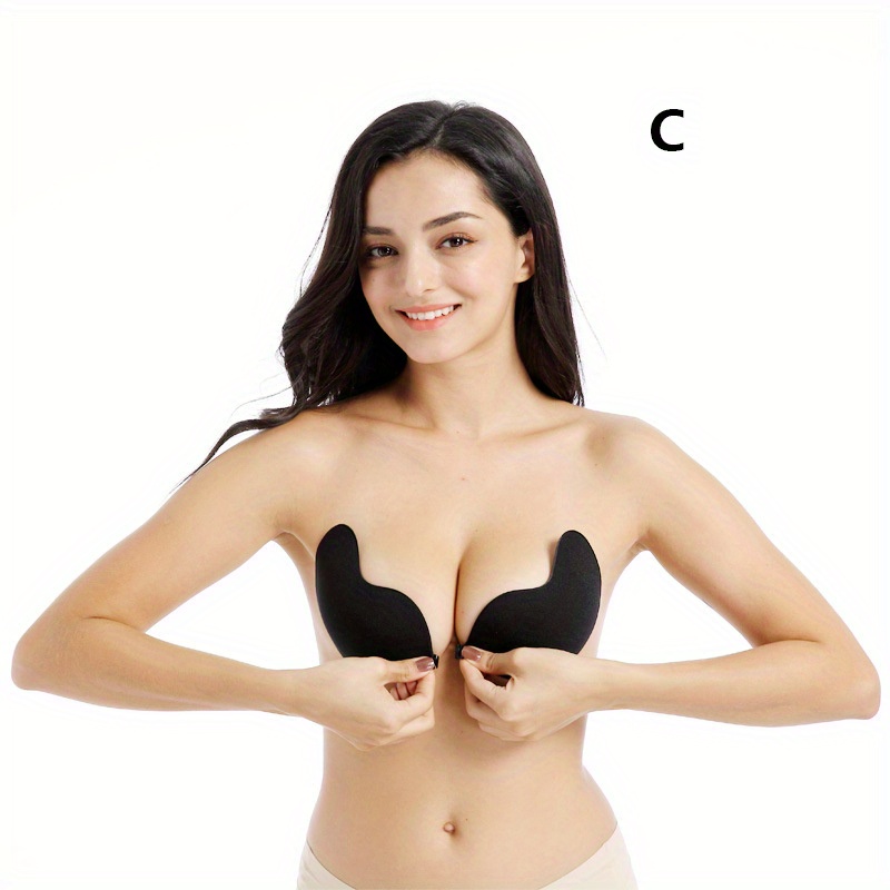 Adhesive Bra Strapless Invisible Push up Bra for Backless Dress - F/Black -  Black<!-- -->