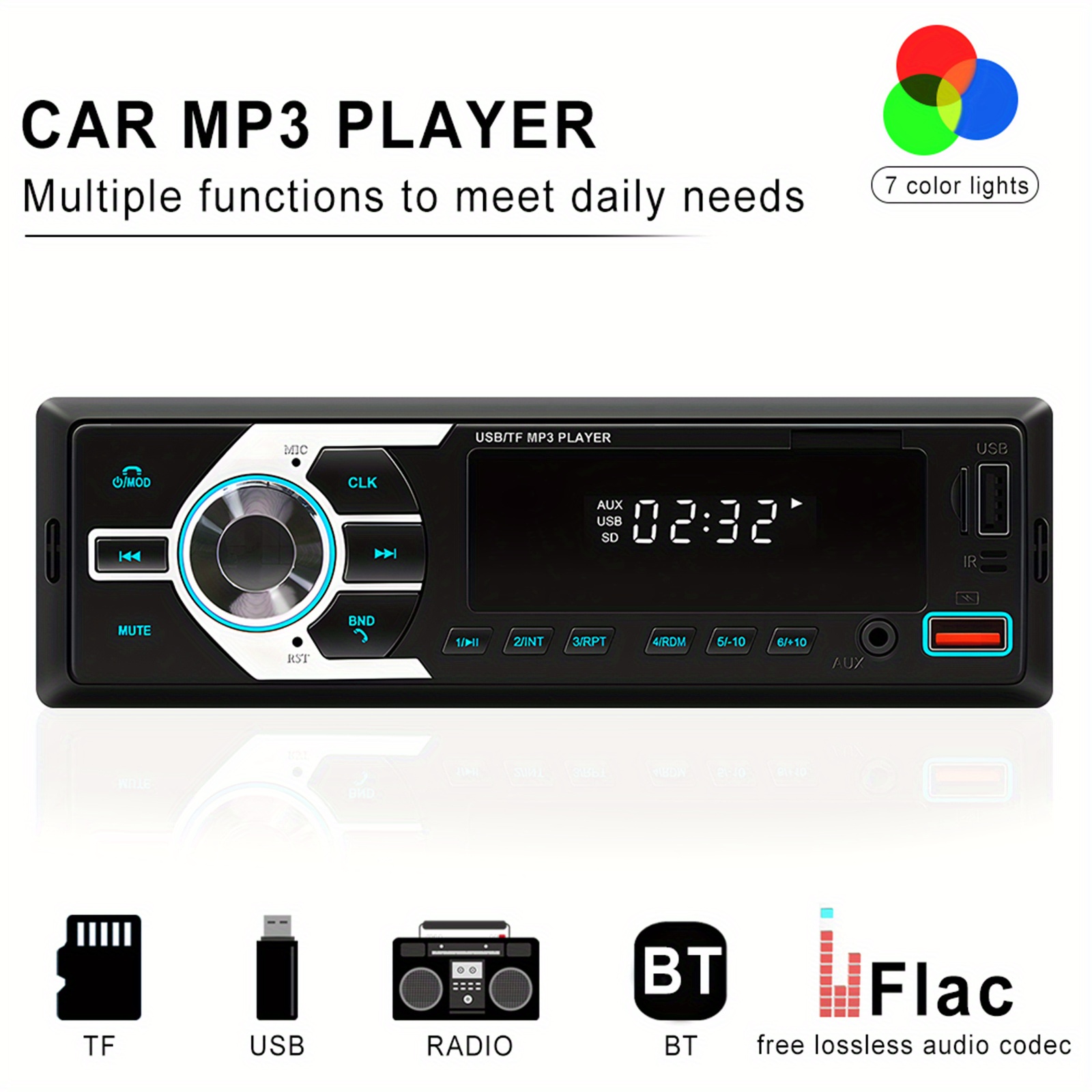 1DIN Car Radio Car Stereo Con Control Remoto Digital BT Audio Music Stereo  12V Car Radio Car MP3 Player Soporte Asistente De Voz USB / SD / AUX-IN