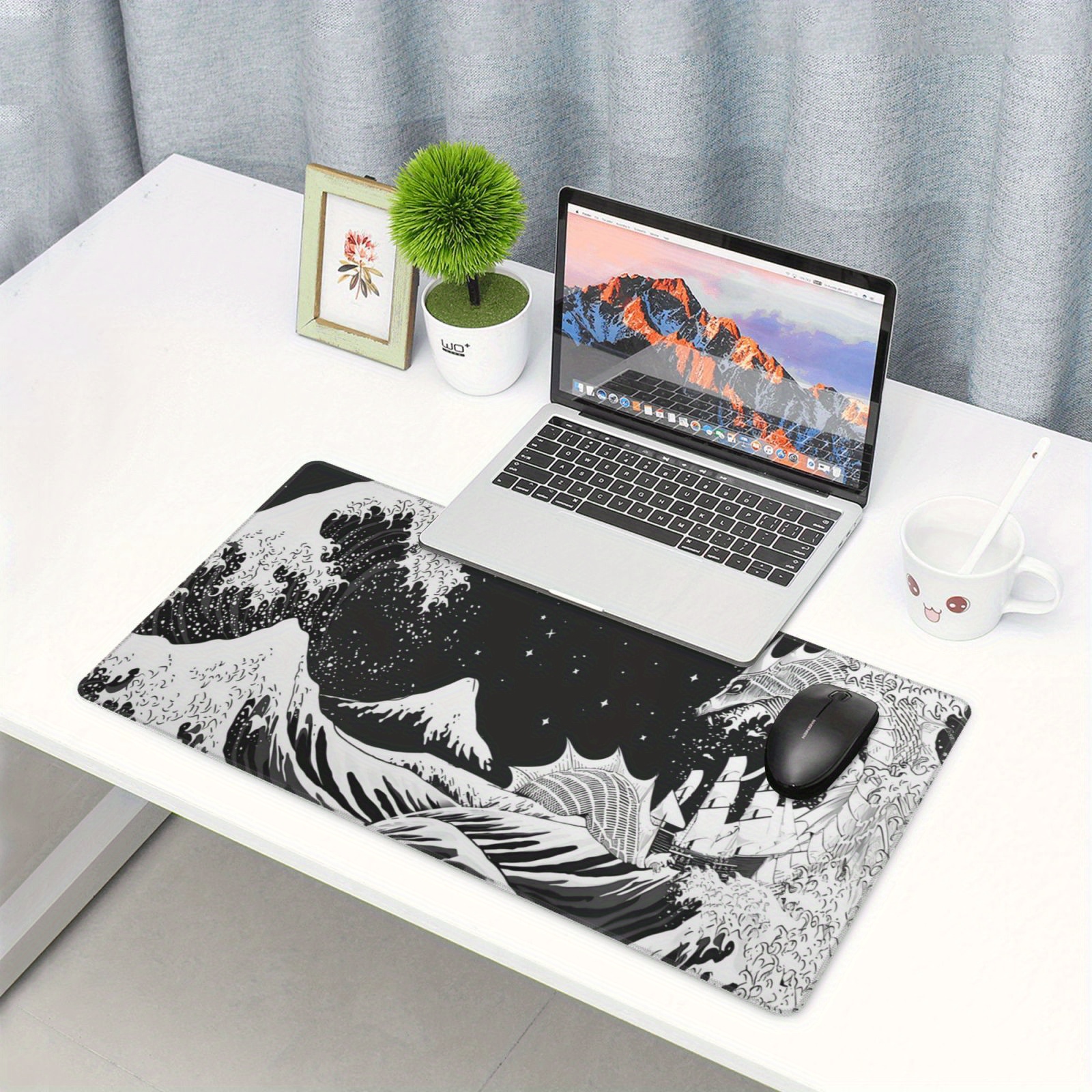 Black White Japanese Waves Sea Dragon Gaming Mouse Pad - Temu