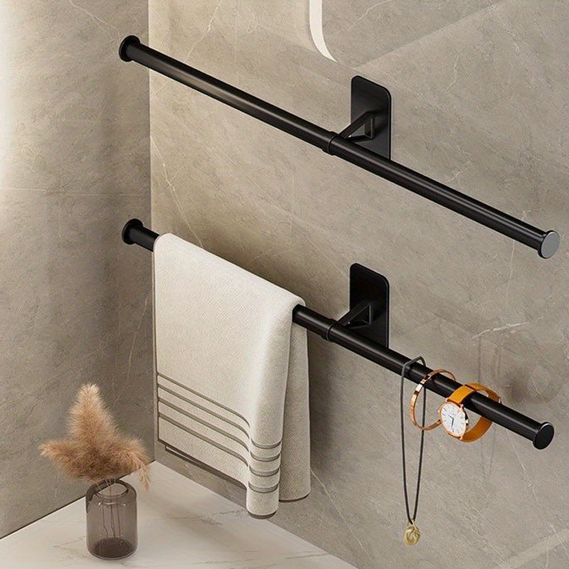 1pc Stylish and Durable Black Towel Bar for Bathroom - Punch-Free Wall  Mounted Shower Towel Rack with Clothes Hanger - Essential Bathroom Accessory