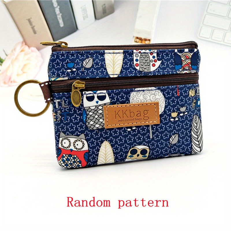 Cute cartoon leather printed owl keychain ladies coin purse lipstick