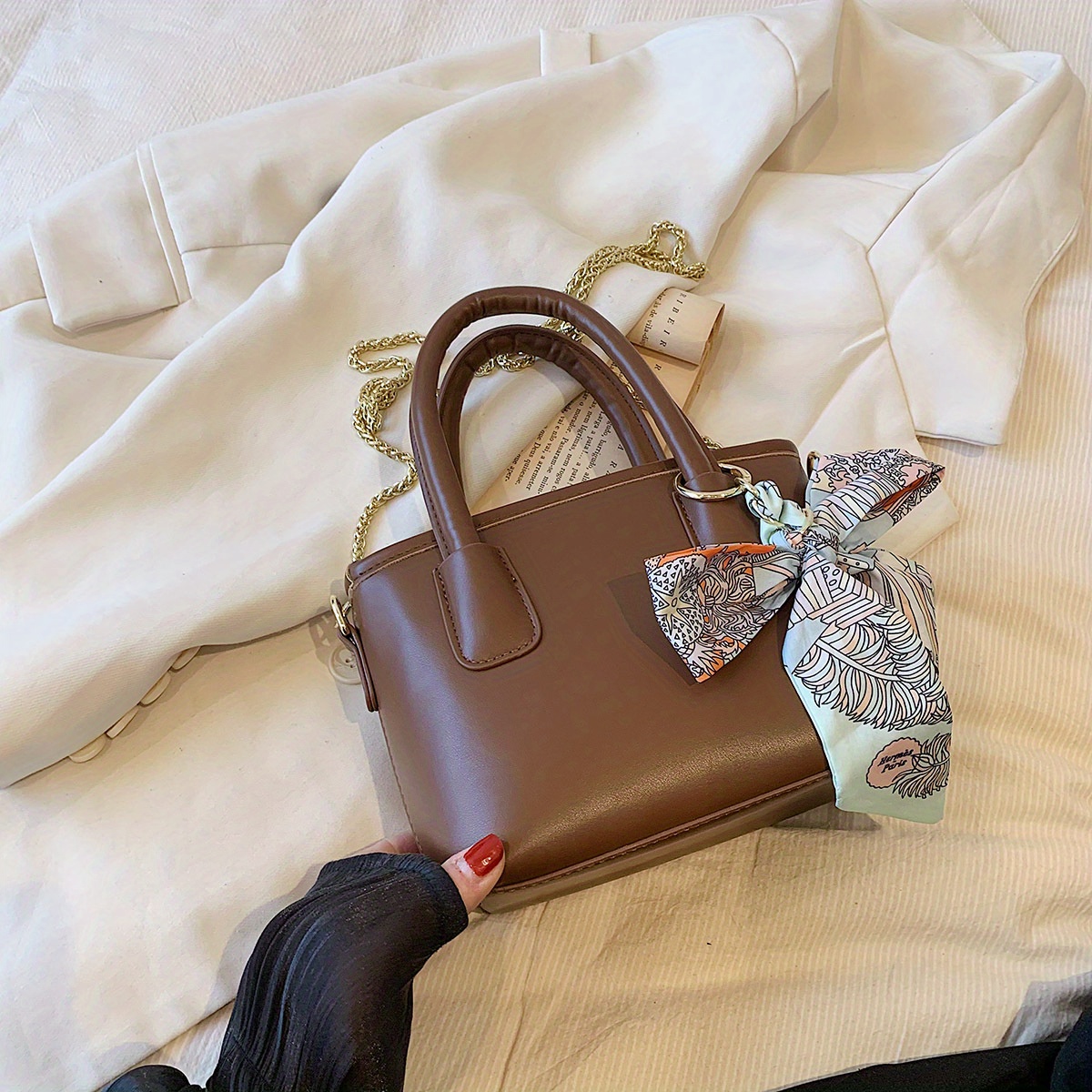 Women's Bag Luxury Handbags Female Retro Top-handle Satchels Bags Vintage  Brand Shoulder Handbag Classic Crossbody With Scarf