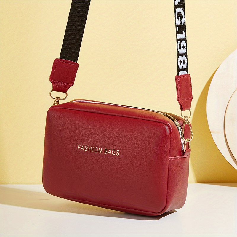 Wide Shoulder Strap PU Small Square Bag Female Bag Out Of The Street Red Crossbody  Bag