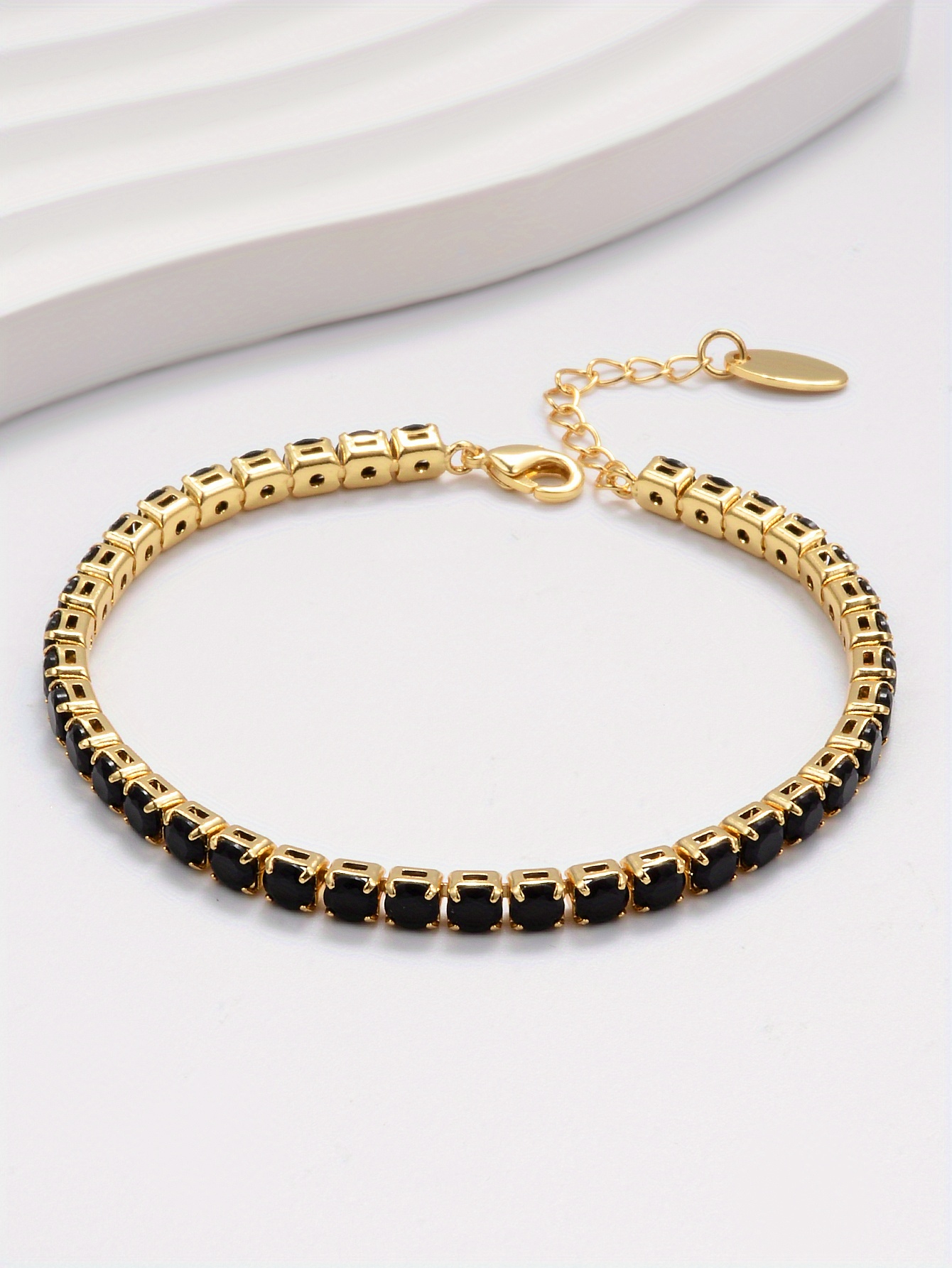 elegant personality black zirconia chain bracelet 18k gold plated classic   for women girls anniversary wedding jewelry details 4