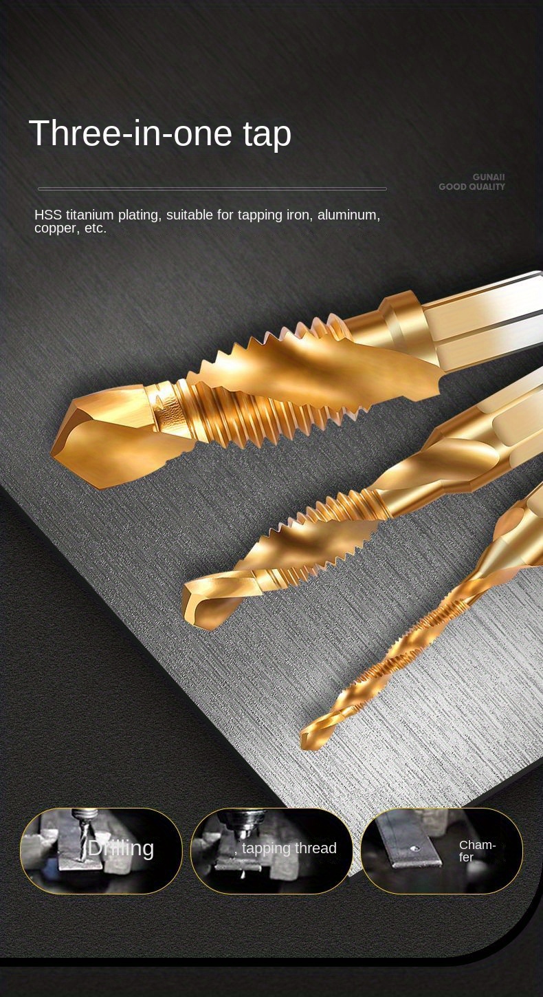 QUARKZMAN Gewindebohrer Set M4 X 0,7 | 6 Stück HSS6542 Titanbeschichtet