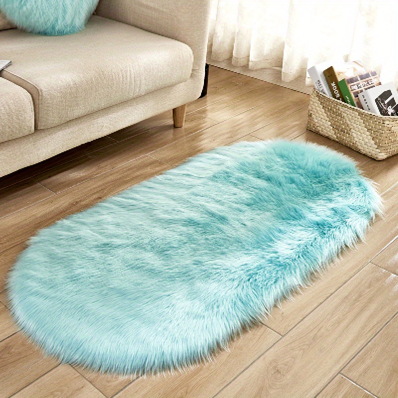 1  soft area rug plush fluffy   sheepskin oval floor mat for living room   washable bedside rugs shaggy plush carpet   rug home decor room decor details 4