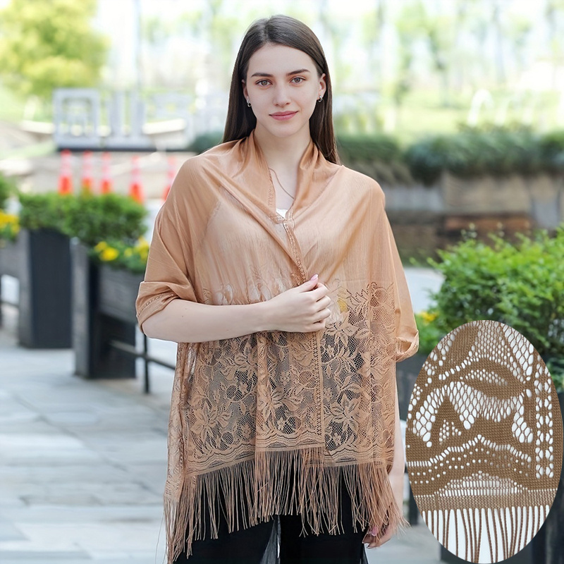 Boho Flower Pattern Fringe Trim Scarf Wrap Head Wrap For Travel