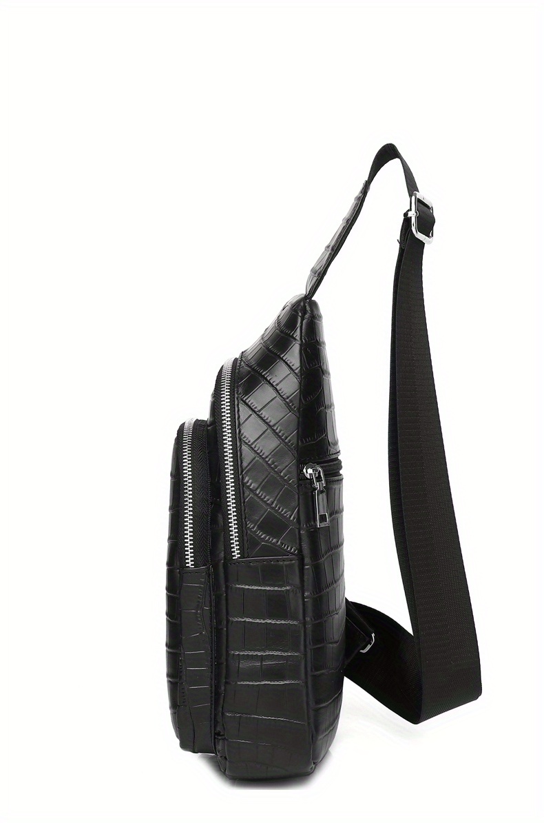 High-end Men's Genuine Leather Chest Bag Crocodile Grain Bag Men's Fashion  Crossbody Bag Travel Cowhide Single Shoulder Bag For Vacation Business Trip  - Temu