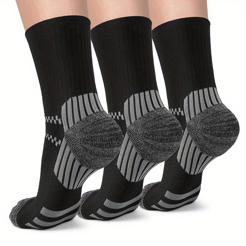 3 Pairs Compression Crew Socks For Running, Nursing, Athletic Training | Nylon, Elastane, Stripe Pattern, Mid Calf Length, Knit Fabric, Machine Washable