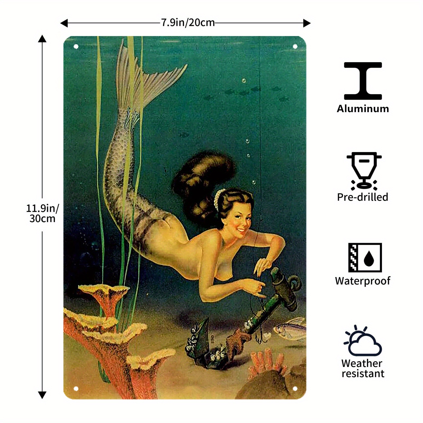 Decor Vintage Metal Tin Signs Diver Mermaid Tin Sign Wall - Temu