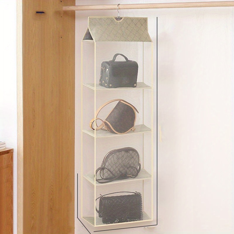 KEEPJOY Closet Purse Organizer, Hanging Handbag Organizer for Closet with 4  Large Heavy-Duty Mesh Shelves Handbag Storage Bag Detachable Design Closet
